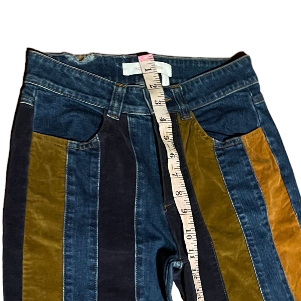 See by Chloe Leather Denim corduroy suede Paneled Flare Jeans Patchwork - Picture 10 of 13